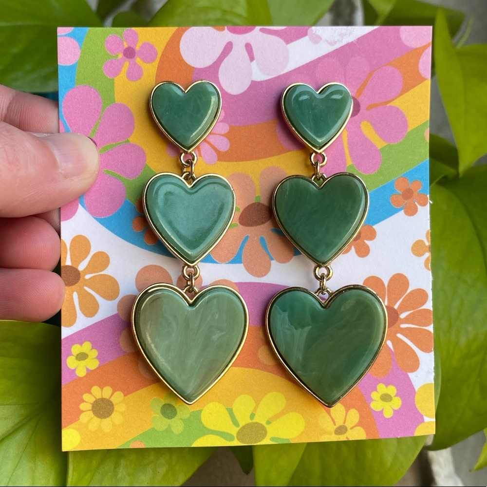 💎 Sugarfix 💚 green heart 💚 tiered earrings 💎